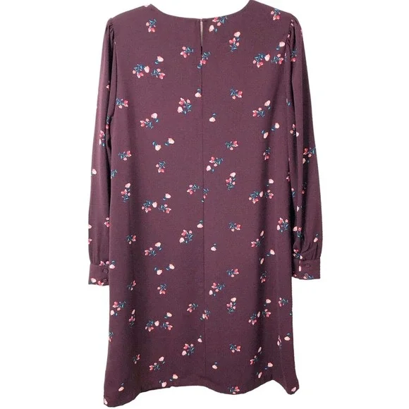 Old Navy Women's Long Sleeve Woven Shift Burgundy Ditsy Floral Dress Size Large - Picture 8 of 8